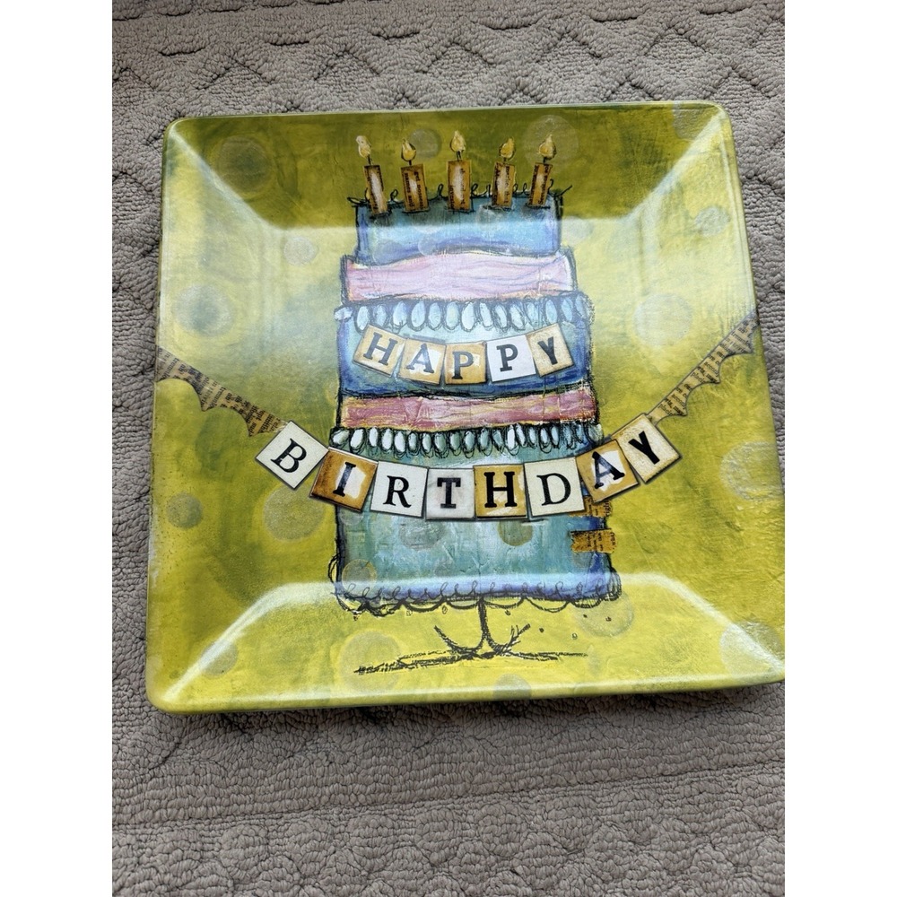 Demdaco "Happy Birthday" Square Serving Platter Designed By Lisa Kaus 12 X12